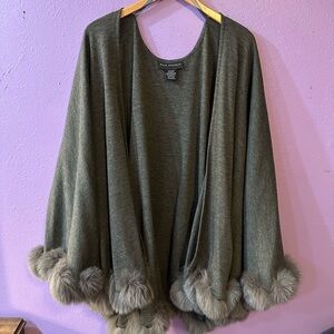 SOLD- Vintage Gray Merino Wool Cape with Dyed Fur Trim - Dale Dress in